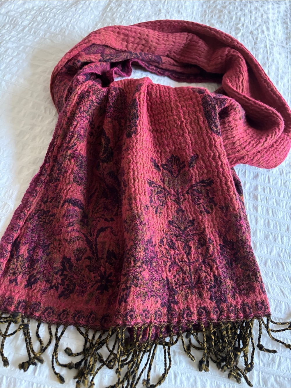 Pink Floral Woven Scarf - Unbranded